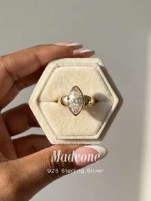 MADEONE 1枚璀璨夺目的立方氧化锆眼睛形状925纯银戒指，精致珠宝，女士结婚/订婚礼物 - 金色 - 查看 1