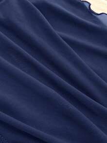 2 piezas Top de mujer con bajo asimétrico y borde de lechuga con cordón lateral, nueva llegada - Azul marino - Ver 4