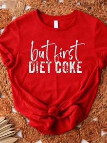Camiseta de Moda NUEVA y Divertida para Dieta - Camiseta con Lema de Dieta 'Primera Bebida' e Icónica Camiseta Casual de Cuello Redondo para Entusiastas de la Dieta, Lavable a Máquina - Ropa. Conjuntos de San Valentín para Mujer, Conjuntos de Pascua para Mujer, St. Ropa para el Día de San Patricio, Camisetas Gráficas para Mujer, Camiseta Gráfica Divertida Vintage para Mujer - Estilo Urbano Vintage, Unisex, de Algodón, Manga Corta, Cuello Redondo - Rojo - Ver 7