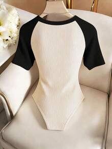 Body elegante y casual para mujer, body de manga corta y cuello redondo para uso diario - Multicolor - Ver 2