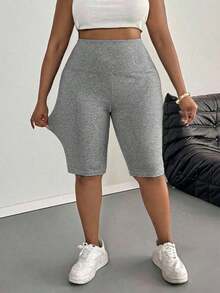 Leggings básicos de color liso para mujer de talla grande, apropiados para shorts de verano hasta la mitad del muslo, adecuados para personas de estatura talla grande baja, leggings de cintura alta, para uso diario, ocio, deportes, vera - Gris Claro - Ver 5
