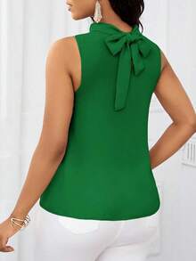 Lady Blusa sin mangas con estampado floral elegante y volante en el bajo, para verano - Verde - Ver 2