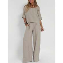 Women Two-Piece Outfits - Light Khaki - View 4