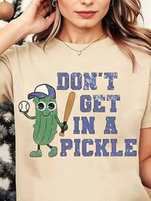 1 Piece Funny Baseball Mom T-Shirt, "Don't Get Into Trouble" T-Shirt, Gift For Mom, Retro Baseball T-Shirt For Women, Men's T-Shirt, Unisex Style, Holiday Gift T-Shirts, White T-Shirt, 180g, 100% Cotton - 白色 - 查看 10