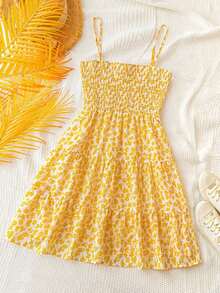 Vestido casual y romántico estilo país con estampado floral diminuto, escote de tirantes, cintura elástica y vuelo, ideal para vacaciones, Pascua, graduación, fiestas de boda, almuerzos y tardes de té en el jardín - Multicolor - Ver 7