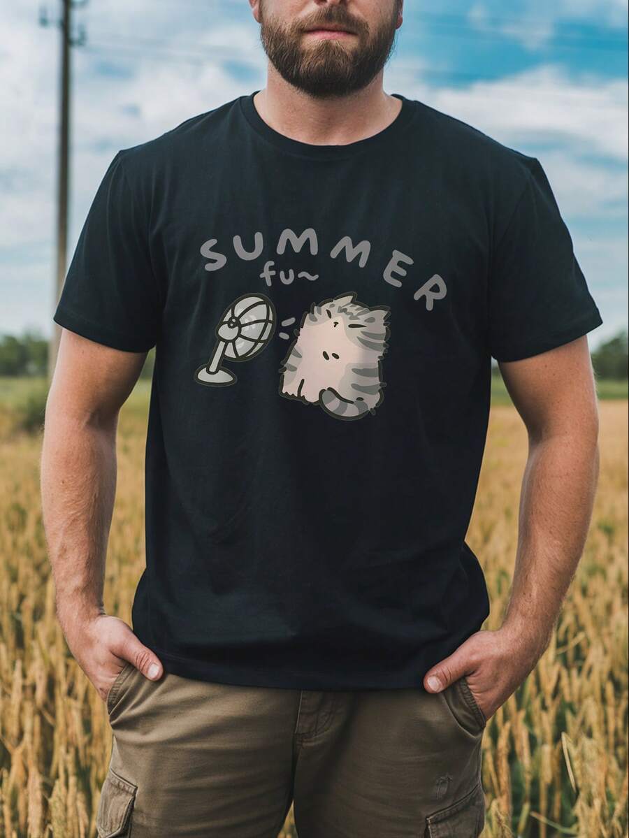 Fun Summer Graphic T-Shirt - Mexican Hat And Cactus Design With The Phrase "I'M Sending From Mexico", Casual Short Sleeve Crew Neck T-Shirt With Slight Stretch, Regular Fit, Breathable For Beach, Sports And Casual Wear - Comfortable For All Seasons - 黑色 - 查看 1