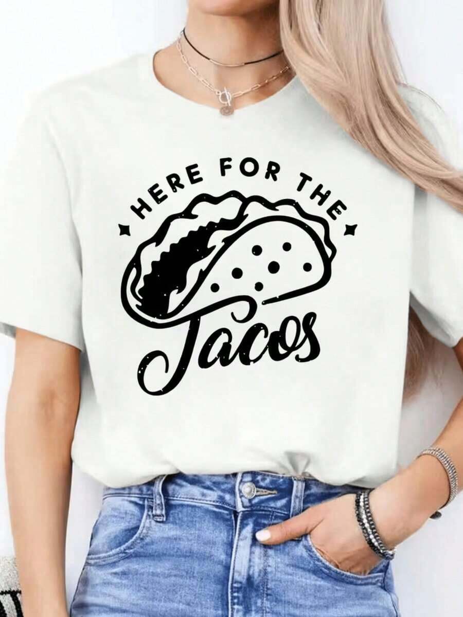 ComfortableUn divertido estampado que celebra el amor por los tacos con una tipografía alegre y un dibujo que transmite pasión por la comida mexicana perfecta para quienes disfrutan compartir buenos momentos camiseta de mujer casual moderna y cómoda para uso diarioLoose Versatile Short Sleeve T-shirt for Women - Blanco - Ver 1