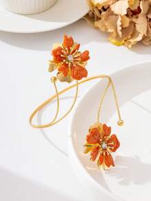 Bracelet jonc en émail coloré, bijou floral multicouche avec pierres précieuses, cadeau élégant et unique pour les femmes - Orange - Voir 2