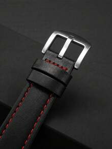 1件 20mm/22mm 男士休閒黑紅縫線PU皮革錶帶，相容於 Galaxy Watch 7/6/5/4 (40mm/44mm)、Galaxy Watch 3 (41mm/45mm)，經典復古時尚替換錶帶，適用於 Watch GT5 4 3 2 Pro，商務日常佩戴耐用錶帶配件 - 黑色 - 查看 3
