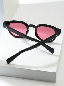 1pc Unisex Retro Round Frame High Quality Minimalist Fashion Glasses, Suitable For Travel, Beach, Daily Wear - Black Frame Red Film - View 3