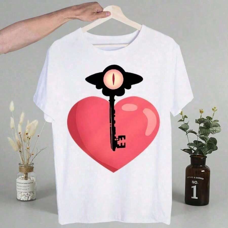 Camiseta de hombre Alastor de Hazbin Hotels, camiseta con estampado lindo, camiseta de moda para hombres, tops casuales de manga corta - Negro - Ver 1