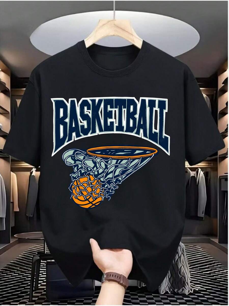 CamisetainformalyCamiseta Versátil [Dunk Moment] para Hombre con Estampado Digital Casual - Poliéster, cuello redondo, manga corta, estilo hip-hop urbano,  de moda europea y americana de verano, estilo deportivo, Camisademangacortaparahombre,Camisetascondiseñosgráficosparaniñospequeñoadecuadoparaelusodiario,Camisetadehombre,Camisetascontemáticodeprimavera2026,camisetasdePascuaparabebésniñas,Ropadeverano - Negro - Ver 1