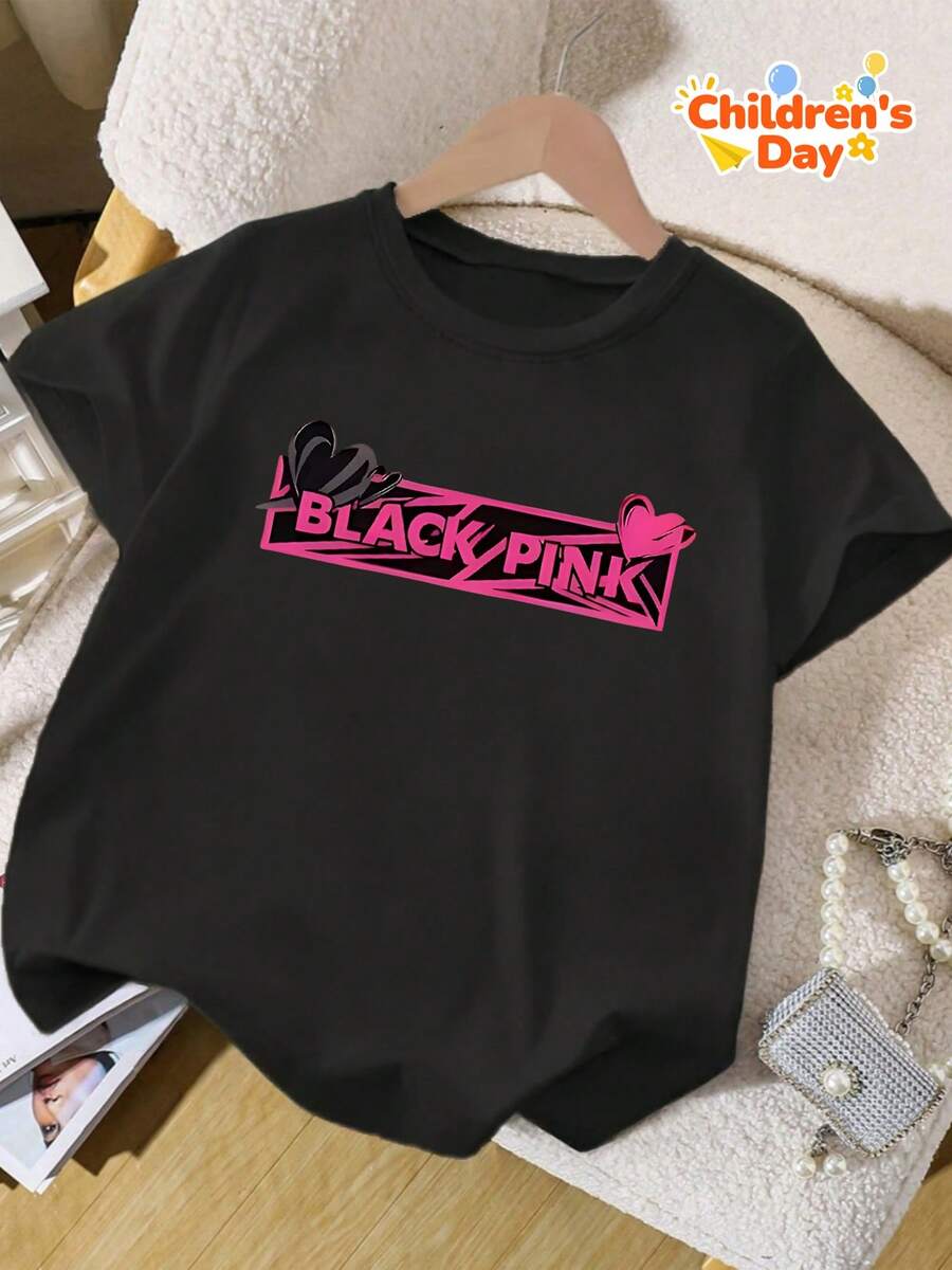 NuevascamisetasCamiseta de cuello redondo para niñas 2026Nueva camiseta de manga corta estampada para chicas, estilo retro y a la moda. Y2K, Dulceniña, Camiseta de manga corta para hombre, productos de anime japonés, conjuntos para niños, San Valentín, camiseta de mujer de algodón puro, camiseta informal negra de cuello redondo para hombre, camisas para niños, ropa para niñas, conjuntos de televisión para niñas, conjuntos a juego para madre e hija - Negro - Ver 1