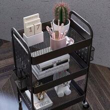 Serving Trolley With Wheels, 3 Shelves And 2 Hanging Baskets, Kitchen Trolley With Handle, Black Steel For Kitchen And Dining Room. - Black - View 7