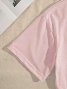 Limited Time Offer, Limited Quantity Available, Lightning, Women's Shirts, Women's T-Shirts. Pink Short-Sleeved T-Shirt With A Casual Summer Letter Print. - 淡粉紅色 - 查看 3