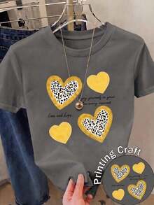 Camiseta Casual de Manga Corta con Cuello Redondo para Mujer, con Estampado Gráfico de Corazones de Guepardo para un Look Adorable WF9K - Granada - Ver 12