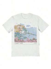 1 Piece Cotton Graphic T-Shirt, Cinque Terre Collective Social T-Shirts, Unisex Cotton T-Shirt, Y2K, Men's T-Shirt, Summer Tops, 180g 100% Cotton - 白色 - 查看 7