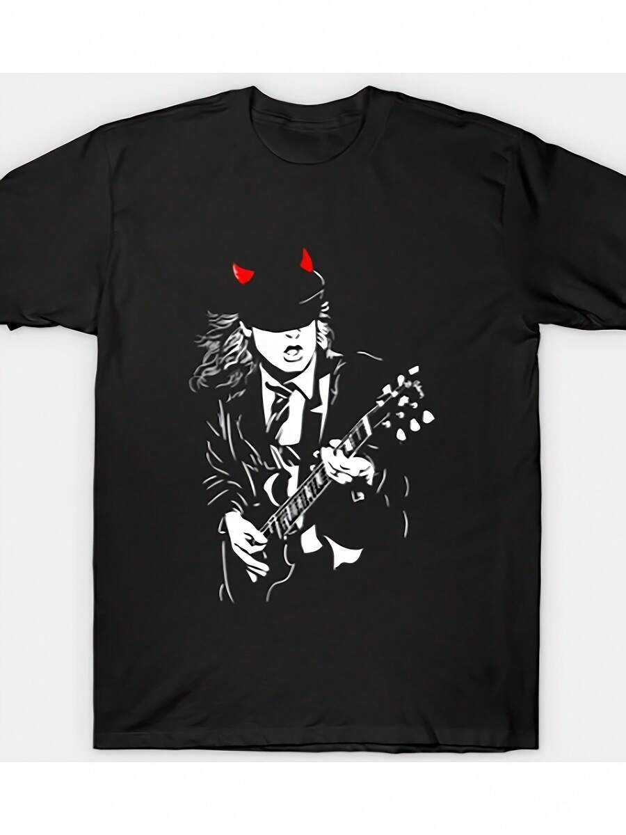Rock Musician Designer T-Shirt With Devil Horns (Men And Women), Soft, Essential For Casual Streetwear In All Seasons, Versatile Style For Everyday Wear, Affordable And Perfect Christmas Gift For Fans And Friends. With A Crisp, Streamlined Cut, This Garment Creates A Clean And Vibrant Look. Its Loose Yet Flattering Silhouette Suits All Body Types, Offering A Style That Is Both Casual And With A Touch Of Elegance. - 黑色 - 查看 1