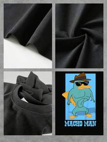 Fun Graphic Of A Muscular Duck Wearing Sunglasses And A Hat, Projecting A Confident And Comical Attitude. Comfortable Casual Women's T-Shirt, Ideal For Everyday Wear And Pairing With Jeans Or Shorts. - 黑色 - 查看 4