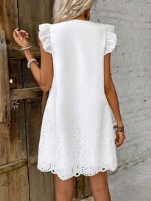 Frenchy Vestido De Línea A Para Mujer Con Bordado Y Diseño De Dobladillo De Encaje Y Volantes Hecho Con Tela Texturizada - Blanco - Ver 2