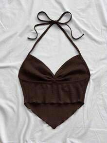 Nuevo atuendo casual de vacaciones, boda en la playa, invitado de boda, graduación, brunch, Día de San Patricio, vacaciones de primavera, Pascua, festival de música, elegante, bohemio, tropical, blusa de atar al cuello con espalda anudada, camiseta - Café integral - Ver 2