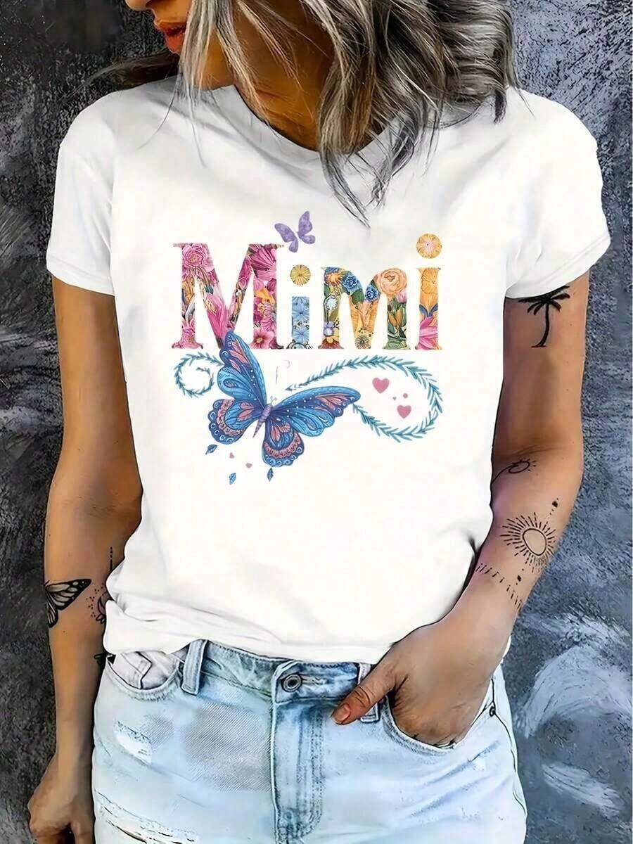 Camiseta de manga corta con cuello redondo para mujer, con estampado, hecha de tela de algodón puro. Cuello redondo clásico y minimalista, versátil y adecuado para todas las formas de cuerpo. Perfecto para citas, desplazamientos diarios y salidas informales. - Blanco - Ver 1