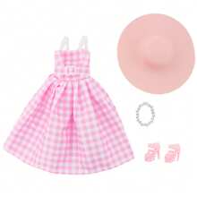 Quần áo búp bê 30cm Váy kẻ sọc hồng trắng, mũ, giày, vòng cổ, bộ vòng tay, quà tặng sinh nhật/lễ hội đồ chơi công chúa (Không bao gồm búp bê) - Hồng - Xem 4