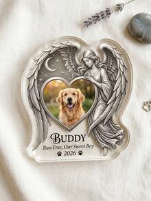 1pc Customizable Acrylic Angel Wings Pet Memorial Plaque, With Angel And Moon Pattern, Customizable Photo And Text, Designed For Vertical Display, A Warm Condolence Gift For Pet Lovers - Model 3 - View 5