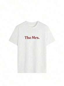 2026 New Women's Round Neck T-Shirt With "The MRS" Print For Spring/Summer - Bride T-Shirt, Wedding Gift For Her, Newlywed T-Shirt, Bachelorette Party Gift, Honeymoon T-Shirt, Bachelorette Party T-Shirt, Casual White For Wife - 白色 - 查看 2