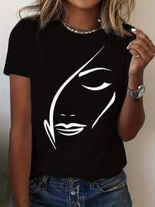 Stylish Versatile Casual T-Shirt With Print - Black - View 12