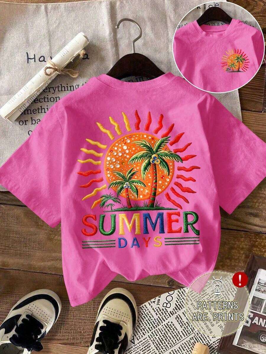 Camiseta de Mujer DrmWander, Camiseta de Manga Corta con Estampado Gráfico Estilo Casual Urbano, Bonita Camiseta de Verano, Camisetas para Mamá, Blusa, Sudadera Bonita para Mujer, Tops para Mamá, Camiseta Corta para Mujer - Rosa intenso 3 - Ver 1