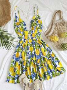 Vestido corto de mujer con estampado de limones coloridos para vacaciones - Multicolor - Ver 1