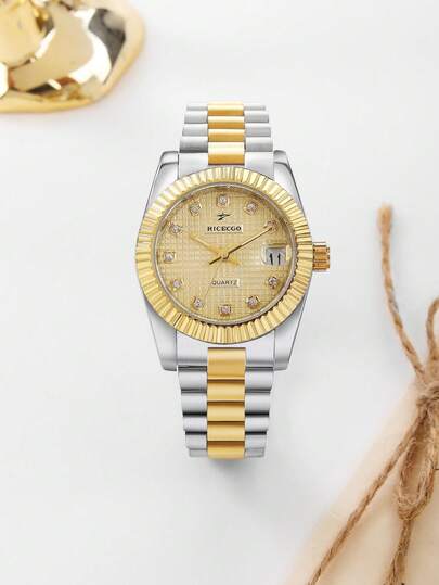 RICECGO 1 pieza Reloj de cuarzo con correa de acero para mujer, estilo casual elegante, adecuado para fiestas, bodas y uso diario, mejor regalo para mujeres en la temporada de regreso a clases, temporada de graduación y Acción de Gracias