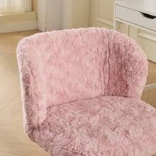Girls' Faux Rabbit Fur Office Chair, Swivel Vanity Chair, Cute And Fluffy, Adjustable, With Quiet And Colorful Casters, Soft Padded Office Chair For Bedroom, Office And Dorm Room, Cream, Beige - 粉色 - 查看 8