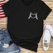 Women's Gothic Casual T-Shirt - Semi-Sheer Round Neck Short Sleeve Blouse, Stretch Polyester Fabric, Machine Washable, Ideal For Spring And Summer Layering - Straight Fit (Doesn't See Under Layers) - Black - View 1