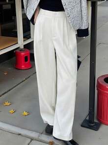 Tailored Wide Leg Trousers - White - View 7