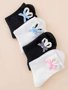 1/2/4 Pairs Women's Handmade Cute Rabbit Ear, Bowknot, Lolita Style Mid-Calf Socks - Multicolor - View 17