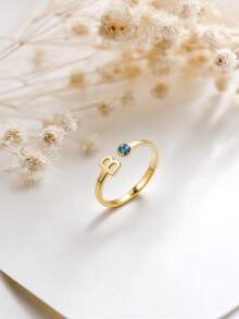 1 chiếc nhẫn khắc chữ cái đầu và đá sinh nhật theo yêu cầu, đính đá Zirconia tổng hợp, thích hợp đeo hàng ngày, đi biển, đám cưới, Ngày của Mẹ, Ngày Valentine, Giáng sinh, quà tốt nghiệp. - phong cách 1 - Xem 6