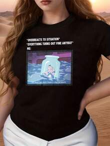 The Image Shows A Young Woman Inside A Jar Surrounded By Water, Symbolizing Reflection On Intense Emotions And How To  With Them With Humor And Irony. A Comfortable, Casual Women's T-Shirt, Ideal For Everyday Wear And Personal Expression. - 黑色 - 查看 1