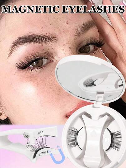 1 Pair Half-Eye Magnetic False Eyelashes Set, New Handmade Soft Magnetic Eyelashes With Professional Eyelash Curler, Easy To Wear And Remove, Upgraded Soft Magnets, Comfortable Wear, Magnetic Eyelashes, 9-14mm