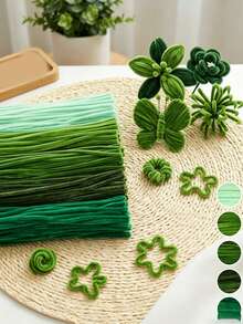 100 cái dụng cụ làm sạch ống thủ công, dây kẽm nhung làm sạch ống màu xanh, dây kẽm nhung nhiều loại số lượng lớn cho các dự án thủ công DIY sáng tạo phù hợp cho Ngày lễ Tình nhân và hoa mùa xuân - màu xanh lá - Xem 11