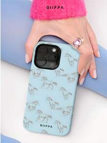 GIIPPA 1pc Running Horse Design Phone 17 Pro Max Case, Suitable For IPhone 16/15/14 Pro Max, Korean Stylish & Interesting Phone Case, Compatible With 11/12/13/14/15/16 Pro Max Plus, Elegant Design For Both Men And Women, Ideal Gift For Christmas, Valentine's Day, Easter, Wedding Season And Birthday For Girlfriend - Light Blue - View 5