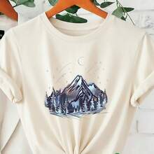 Women's Crew Neck T-Shirt With Anime Letter Print, Simple Design, Comfortable And Breathable, Ideal For Casual And Versatile Daily Wear, Showcasing A Natural And Elegant Style, A Must-Have For Summer Parties, Local Shipping - 深灰色 - 查看 7
