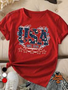Vintage Patriotic T-Shirt With USA Graphics For Men And Women UU.1776 For Men And Women - Short Sleeve, Crew Neck, Star And Stripe Design, All Season Comfort, Machine Washable, 100% Cotton, Comfortable Fit, Birthday Gift For Men And Women, Machine Washable - 紅色 - 查看 7