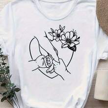 Women's T-Shirt With "C" Letter Print And Gold Text, Short Sleeve - White - View 1