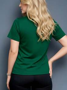 Women's Casual Summer T-Shirt With Pencil Bow Print, Machine Washable, Stretchy Fabric, Ideal For Everyday Wear And Lounging At Home, Versatile Garment, Couple's T-Shirt, Nian Nian Direction, Circles - 綠色的 - 查看 3