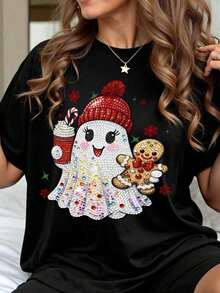 Plus Size White Graphic Short-Sleeve T-Shirt, Casual Street Style, Cute Summer Top, Vacation Vibe - 4 - 查看 4