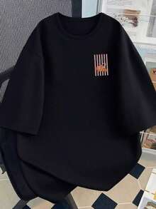 Camiseta Casual de Manga Corta para Mujer con Estampado de Croissants Brillantes y Rayas, Cuello Redondo, Top de Primavera/Verano, Ropa de Mujer, Ropa de Verano/Otoño, Ropa para el Día de San Valentín, Ropa de Mujer, Atuendo para Vacaciones - Negro - Ver 2