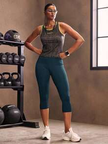 Mallas deportivas de cintura ancha con bolsillo para teléfono, pantalones de yoga para mujer - Agua verde azul - Ver 7