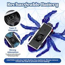 Wall Climbing Spider Remote Control Toy, RC Creepy Crawly Spider With LED Red Eyes, Climbs Walls & Ceilings, Fast Moving Prank Toy For Kids 3+, Indoor Halloween Christmas Birthday Gift (Purple) - Black - View 5